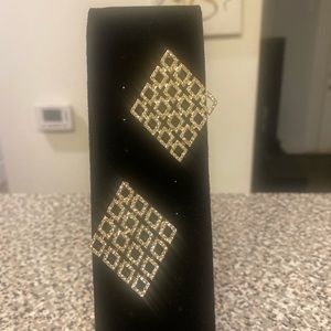 Gold Square Earrings  Rhinestone Stubs